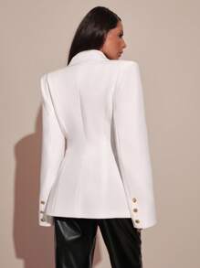 EURMUSE Vit skräddarsydd kavaj med guldknappar för kvinnor - Vitt - Visa 3