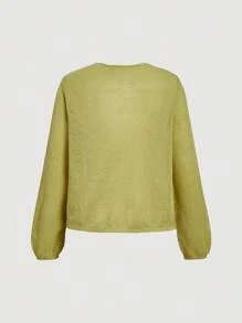 SHEIN MOD 女士手工花卉针织系带开衫，温柔华丽，适合早午餐女士、文艺复兴博览会、正式礼服、音乐会女士、茶会上衣、返校服装、女士秋冬服装 - 黃色 - 查看 3