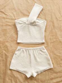 Soleia 海岛度假服装 女士夏季服装 图案T恤 女士狂欢服装 白色度假两件套 露肩上衣 女士两件套日常服装 - 白色 - 查看 2