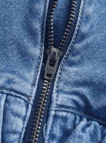 Sweetra Ruched Waist Ruffled Hem Mid-Waist Denim Skater Skirt - Medium Wash - View 5