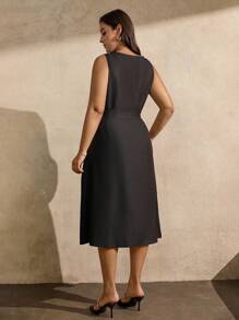 Juhart Plus Size Color Block Striped Round Neck Sleeveless Dress - Multicolor - View 2