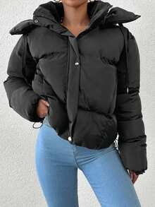 Women's Casual Solid Color Loose Fit Warm Padded Coat, Autumn/Winter