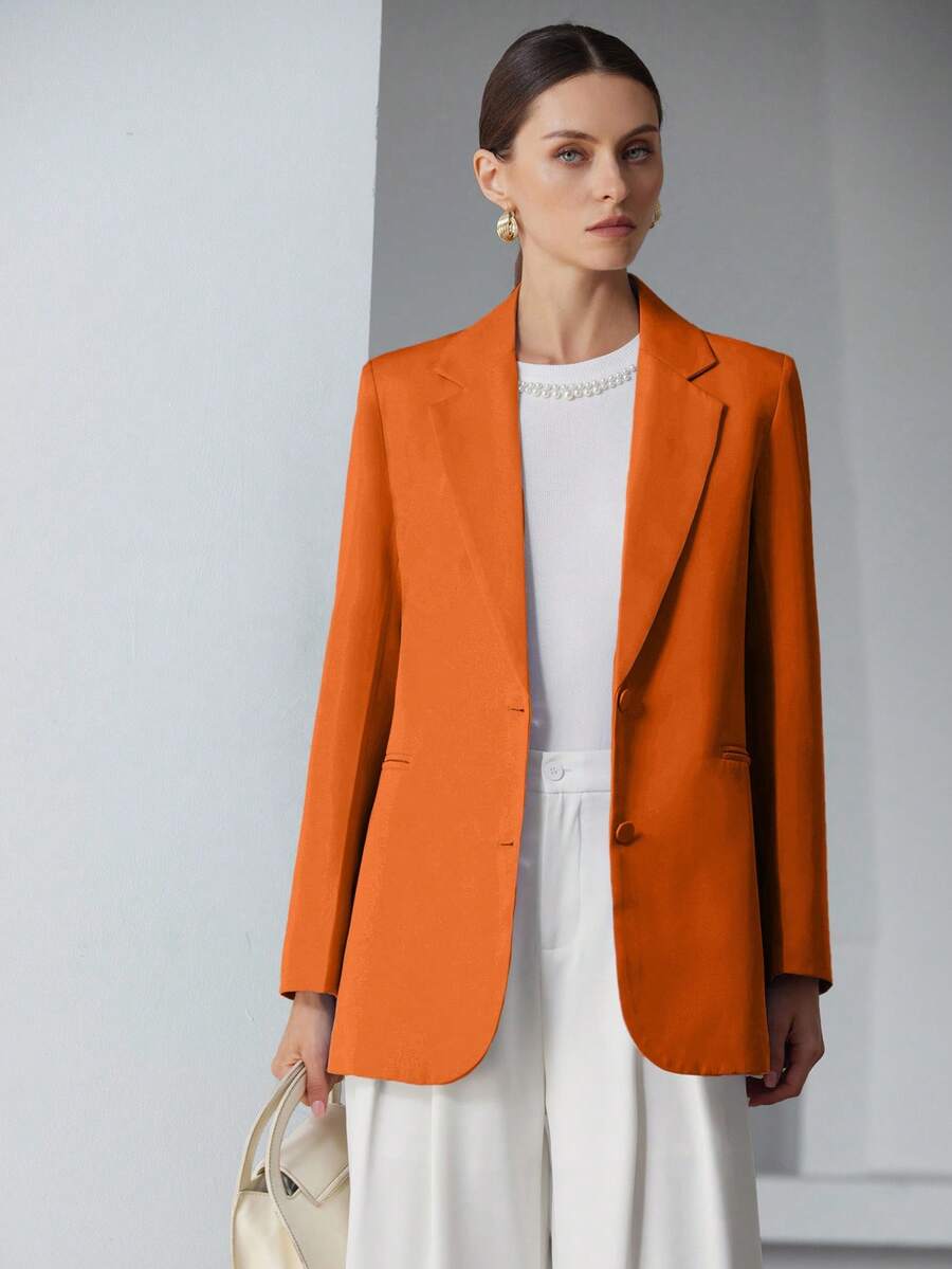 EURMUSE Decor Pocket Single Breasted Blazer Workwear  - Burnt Orange - View 1