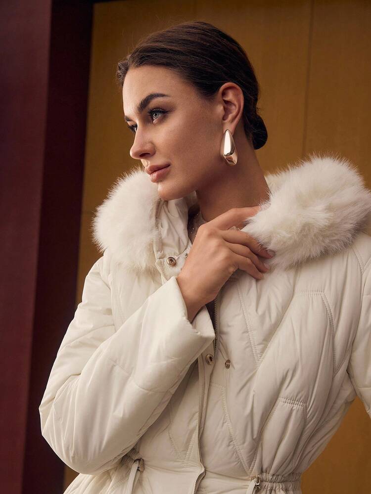 HOODED CONTRAST FAUX FUR WINTER COAT