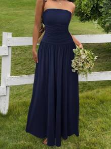 SHEIN EZwear Women's Casual Navy Blue Long Dress