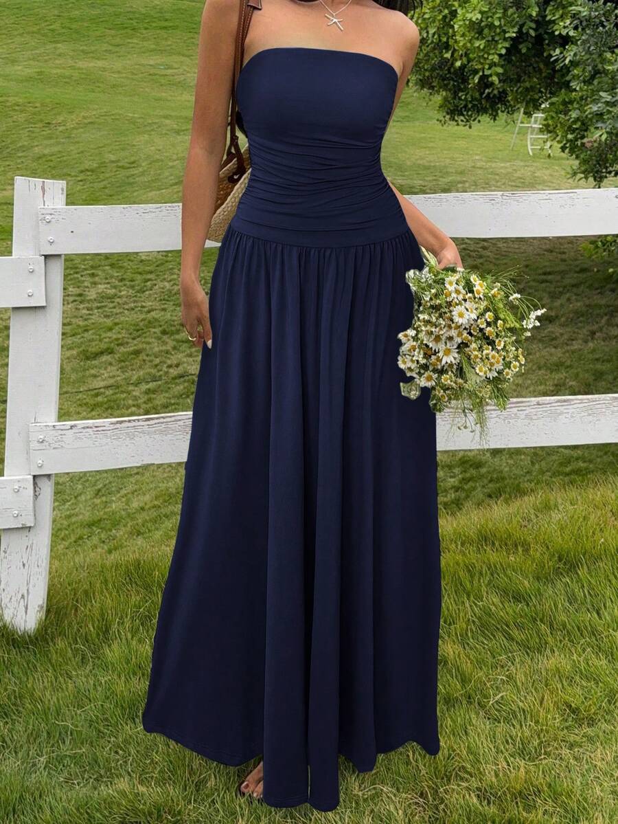 SHEIN EZwear Women's Casual Navy Blue Long Dress