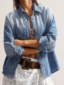 Bohemela Casual Woven Denim Long Sleeve Loose Blouse For Women - Blue - View 1