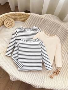 SHEIN 3件套女婴可爱休闲针织长袖上衣 - 杏色 - 查看 4