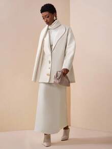 Zivah 2025 Autumn/Winter New Elegant White Woven Lantern Sleeve Mid-Length Woven Coat,Fall - Beige - View 6