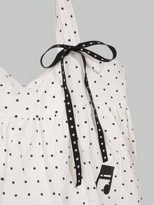 ROMWE Kawaii 1 Túi đeo vai cỡ lớn họa tiết chấm bi trắng phong cách Nhật Bản, dung tích lớn, họa tiết nốt nhạc, cỏ bốn lá, nơ trang trí, túi xách phong cách đại học dành cho thanh thiếu niên (1657622) - Nhiều màu - Xem 6