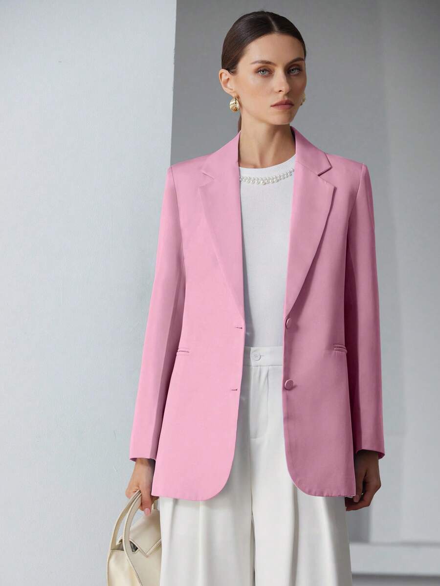 EURMUSE Decor Pocket Single Breasted Blazer Workwear - Dusty Pink - View 1