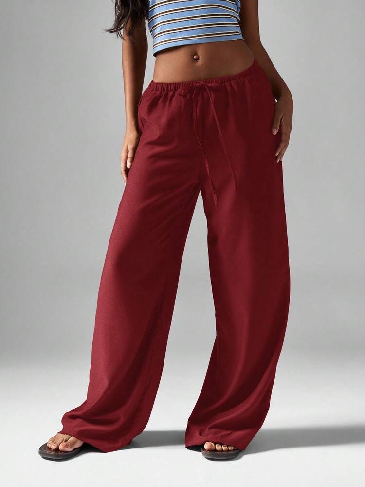 MISSGUIDED Pantalones palazzo de satén martillado de pierna ancha con cordón ajustable para Navidad
