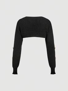 SHEIN Unity 女士 3D 花卉装饰无袖开衫 - 黑色 - 查看 2