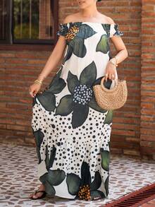 Melissa Matos Women's Fashion Floral Print Off-Shoulder Super Long Dress, Vacation Style Women Dresses Summer African Woman Clothing New Arrivals Women Dress African Dress Dresses For Women Summer Spring,Bohemia - Multicolor - View 4