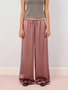 COUREZ 缎面低腰运动裤 / Y2K 出门可爱低腰裤 - 卡其色 - 查看 4