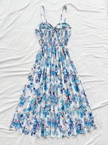 Soleia Abito casual da donna per vacanze, con stampa floreale all-over, con dettaglio a treccia e spalline a spaghetti, lunghezza media - Multicolore - Visualizzare 2