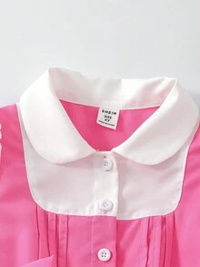 女童春秋季复古学院风梭织连衣裙，饰有3D蝴蝶结，粉色；女童白色蕾丝边彼得潘领长袖连衣裙，适合返校穿着，甜美优雅，适合女孩上学、郊游、旅行、拍照、派对等场合。 - 粉色 - 查看 7