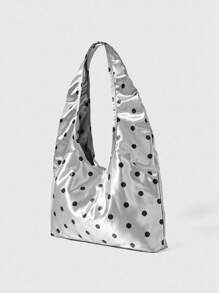 ROMWE Anime 1 件复古简约黑白波点女士大容量单肩包、休闲手提包，适合日常通勤、旅行等。 - 銀色 - 查看 2