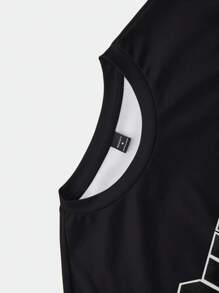 Manfinity Homme Men's Printed Contrast Trim Short Sleeve T-Shirt And Shorts Set , Men S Two Pieces Short Sets , Chicago Shirt - Black - View 8