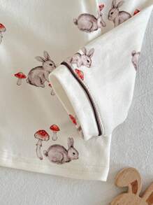 Loomiva 2件套女婴卡通兔子图案针织软领开衫和松紧腰裤套装