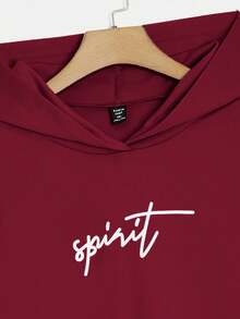 SHEIN EZwear 2 件酒红色加大码连帽宽松长袖运动衫和松紧腰长裤套装连帽衫和运动裤套装运动服 2 件套休闲套装女式舒适套装 - 酒紅色 - 查看 8