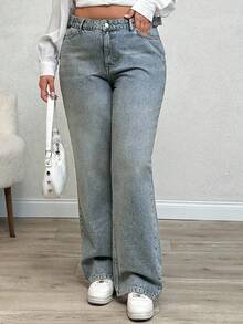 RueChic 100% Cotton High Waist Vintage Wideleg Jeans - Medium Wash - View 4