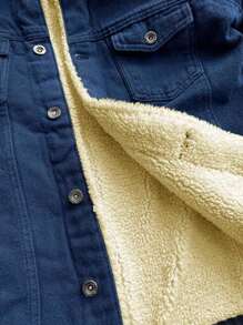 RueChic 100%纯棉男士博格领翻盖口袋保暖内衬牛仔夹克