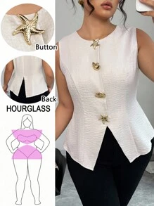 Elenzga Plus Size Summer Casual Commuter Metal Buckle Camisole - Apricot - View 5