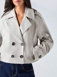 LYSMO 2025 新款极简主义秋季女式风衣，通勤双排扣风衣，适合外出、返校、毕业、街头服饰和斯德哥尔摩风格，适合返校、返校节、教师、机场和旅行，适合女士商务休闲女士 - 綠色 - 查看 6