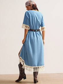 Bohemela 波西米亚风西部牛仔复古度假波西米亚刺绣休闲梭织女式牛仔连衣裙