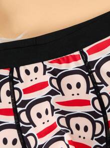 Paul Frank X SHEIN 3 件装男士卡通猴子印花撞色腰带缝线细节舒适平角内裤 - 白色 - 查看 3