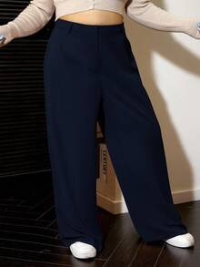 SHEIN EZwear Pantaloni casual larghi e morbidi di taglia comoda in blu navy per donne - Blu Navy - Visualizzare 3