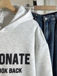 青少年男孩热情标语印花长袖口袋保暖内衬休闲卫衣，适合秋冬季节穿着，可用于学校、日常休闲、旅行、户外活动、大学派对等场合。 - 白色 - 查看 4