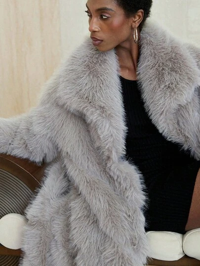 Aveloria Modichic 新款人造毛皮夹克，优雅别致宽松时尚女式长袖拼布外套