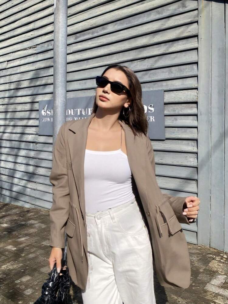 Women's Loose Cinched Waist Wide Shoulder Long Sleeve Casual Spring/Autumn Jacket,Fall Women Clothes Business Attire