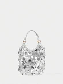 SHECARRY Bolso de mano con decoración de lentejuelas, simple y práctico para mujeres - Plateado - Ver 6