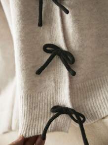 Elaquor 秋冬大码休闲蝴蝶结装饰开衫 - 杏色 - 查看 5