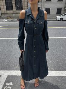 DAZY 女士休闲露肩洗水牛仔连衣裙，秋季女装