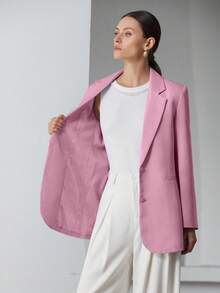 EURMUSE Decor Pocket Single Breasted Blazer Workwear  - Dusty Pink - View 8