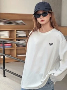 Dazy Kids 少女宽松休闲T恤，蝴蝶刺绣设计，秋季基本款