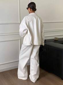 DAZY 女士宽松休闲白色牛仔套装，秋季新品 - 白色 - 查看 6