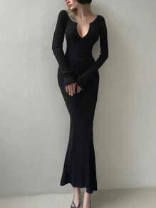 INAWLY Damen Mode Lässig Retro Elegant Romantisch Langes Kleid, geeignet für den Urlaub - Schwarz - Übersicht 3