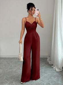 Rafferiza Women's Elegant Solid Color Cinched Waist Wide Leg Jumpsuit