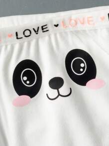 4pcs/Set Girls Young Girl Cute Panda Heart Love Print Ribbon Camisole Top & Soft Sweet Heart Print Briefs Underwear Set - Multicolor - View 4