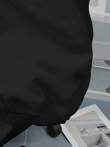 SHEIN 青少年男孩休闲图案长袖连帽厚运动衫，适合秋冬季 - 黑色 - 查看 4