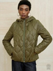 GENKIRA Abrigo acolchado para mujer con forro elegante y de moda, polar suave y cómodo, diseño clásico de pespunte acolchado - Verde militar - Ver 5