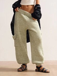 Bohemela BOHO 女式低腰多口袋针织裤，秋冬 - 軍綠色 - 查看 7