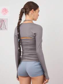 COUREZ Long Sleeve Top /Y2K Going Out Fall Women Clothes Fall Clothes Cute Winter Sexy Going Out Tops Fall Tops - Grey - View 3
