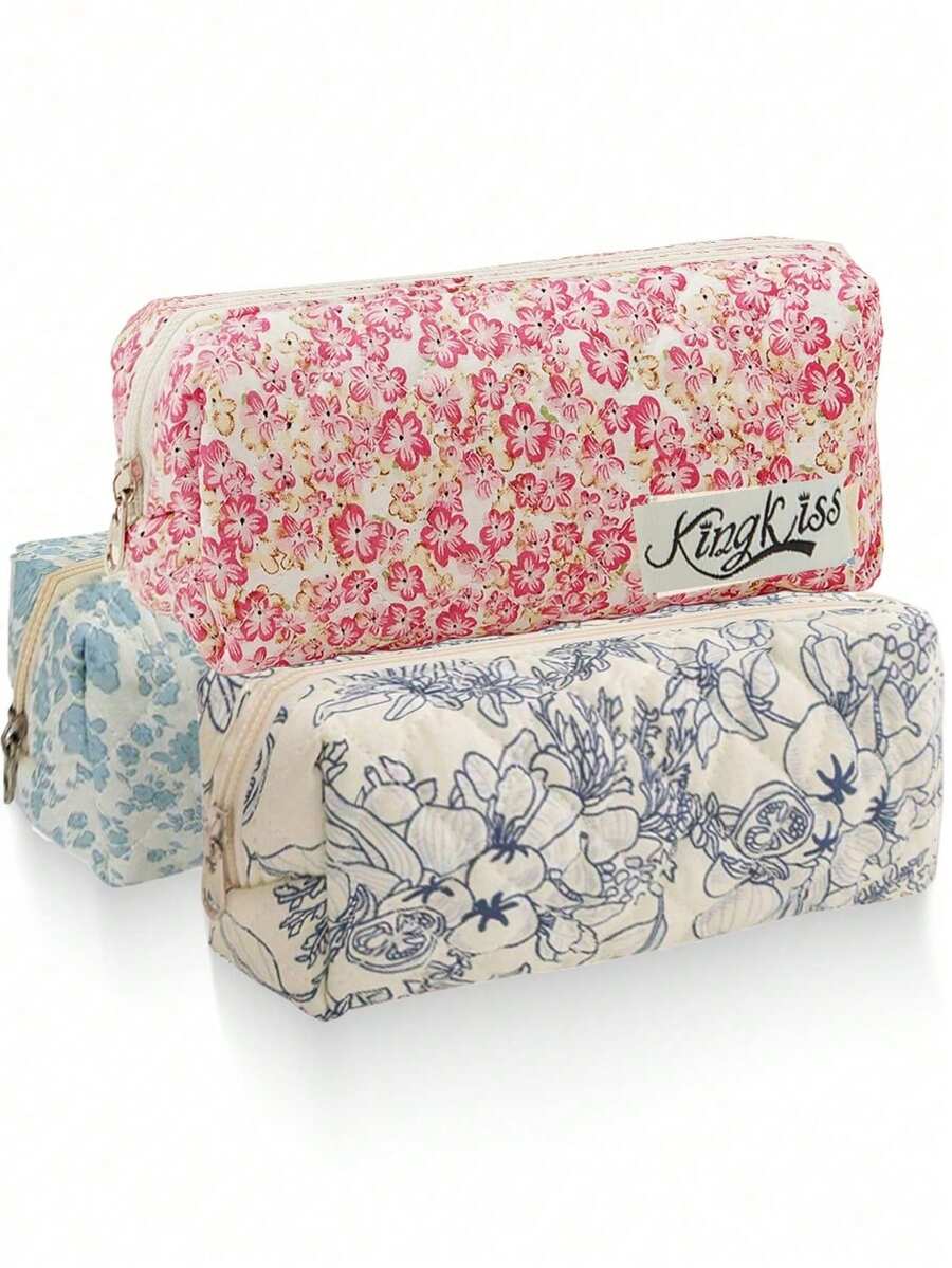 1 件别致碎花铅笔盒、文具袋、化妆包、桌面收纳袋、自然风格、返校、铅笔袋、书包 - 彩色 - 查看 1