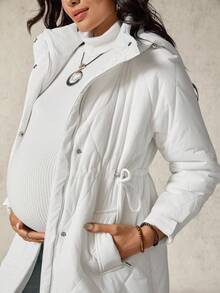 Boho Mama Maternity Solid Color Long Sleeve Hooded Padded Coat